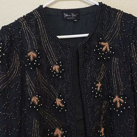 DIANE FREIS Long Sleeve  Silk Beaded and Sequin Evening Open Front Jacke… - Picture 2 of 9